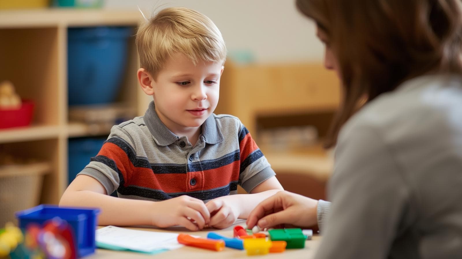 Therapist working in classroom